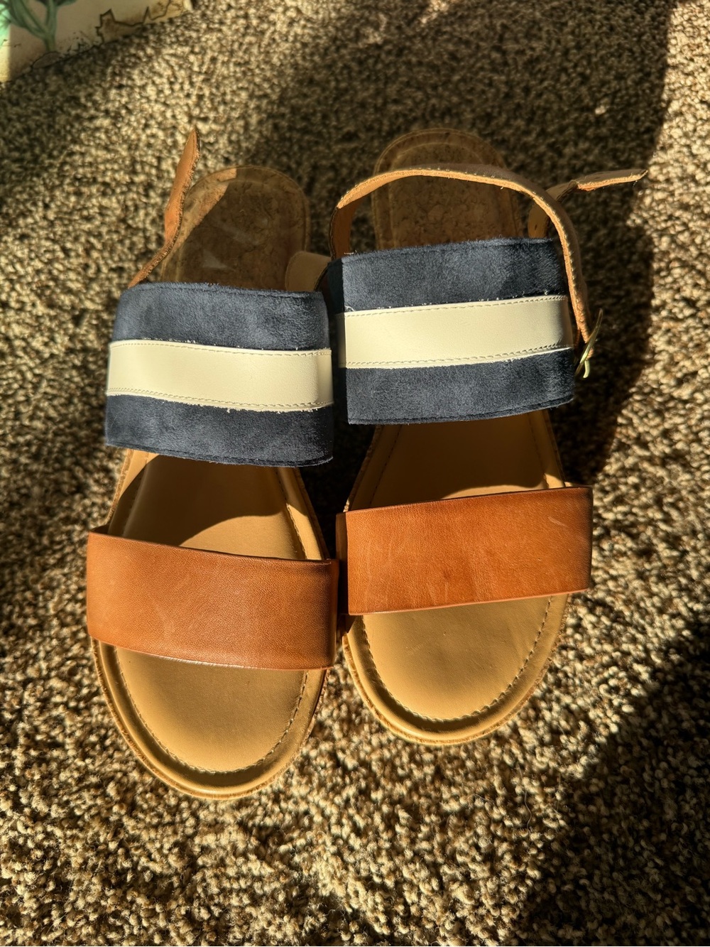 Gant Two-Band Leather & Suede Sandals in Navy, Cream & Brown